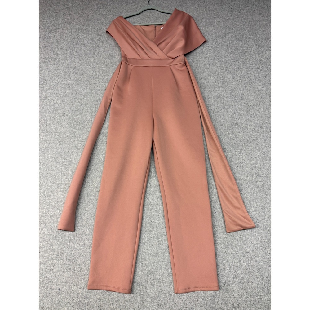 ASOS DESIGN Jumpsuit Size 6 Rose Pink Off Shoulder Wrap Pleated Sash Tie Formal